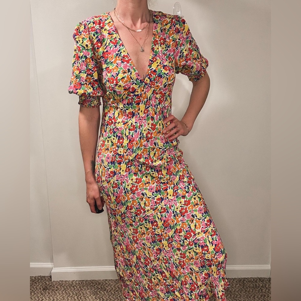 Bright floral puff sleeve midi dress, target x RIXO limited edition size 0